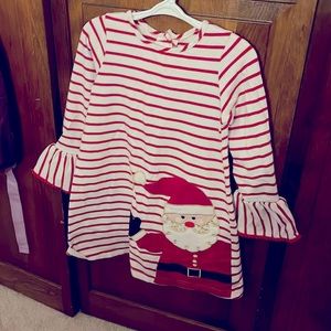 Red and White stripped dress with Santa